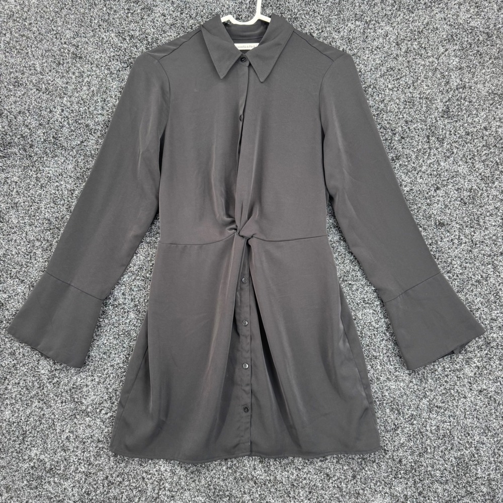 Abercrombie & Fitch Black Twist Front Mini Shirt Dress Long Sleeve Bell Cuff SP